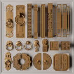 Luxury Gold Cabinet Knobs & Handles 3D Model Set  Decorative Hardware_9516