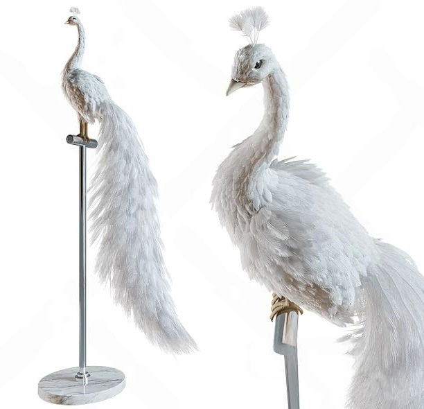 Luxury White Peacock Statue 3D Model_9950VR