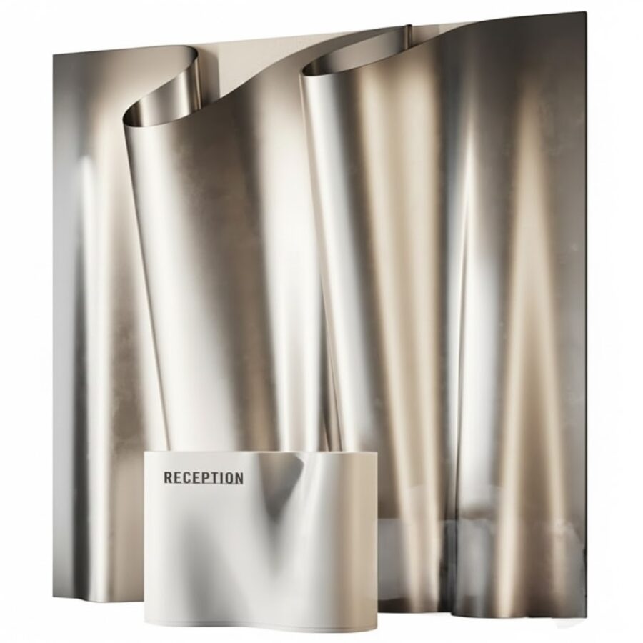 Metallic Reception Counter 3D Model – 3ds Max Corona  Contemporary Sculptural Backdrop_6886