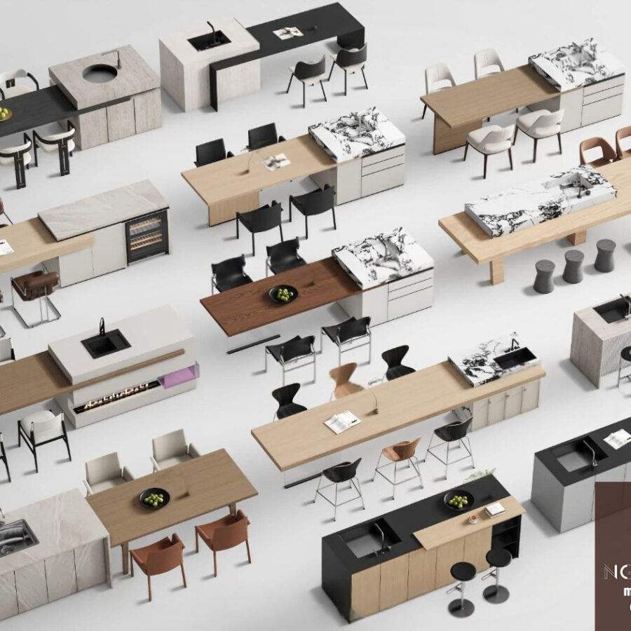 Modern Kitchen Island & Dining Set – High-Quality SketchUp Model for Interior Design9397
