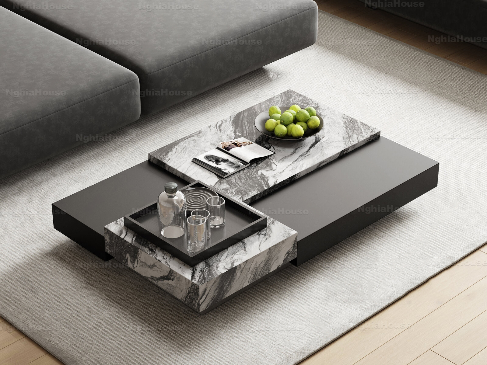 Modern Living Room Coffee Table 3ds Max Model – Marble Surface Vray ...