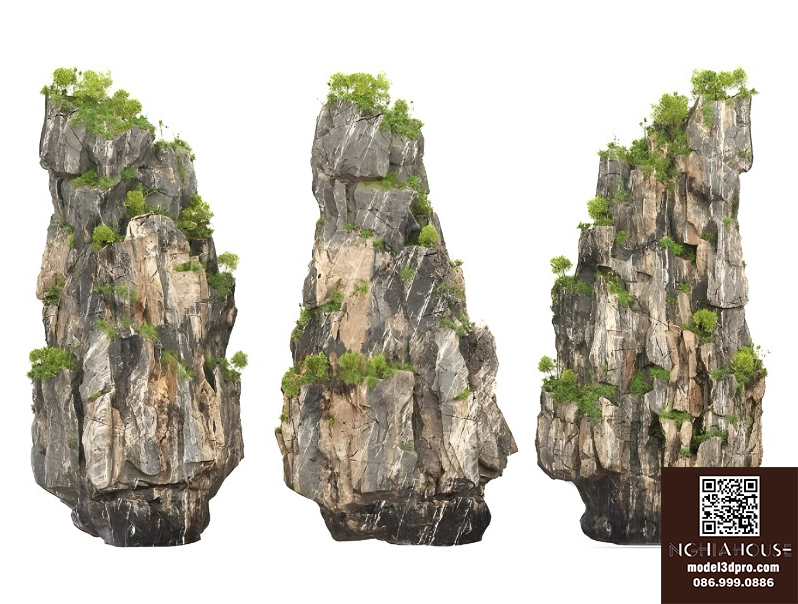Realistic Rock Mountain with Moss and Trees_4714VR
