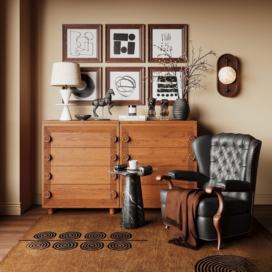 Rustic Leather Chair & Wooden Cabinet 3ds Max Model  Corona Render_3926