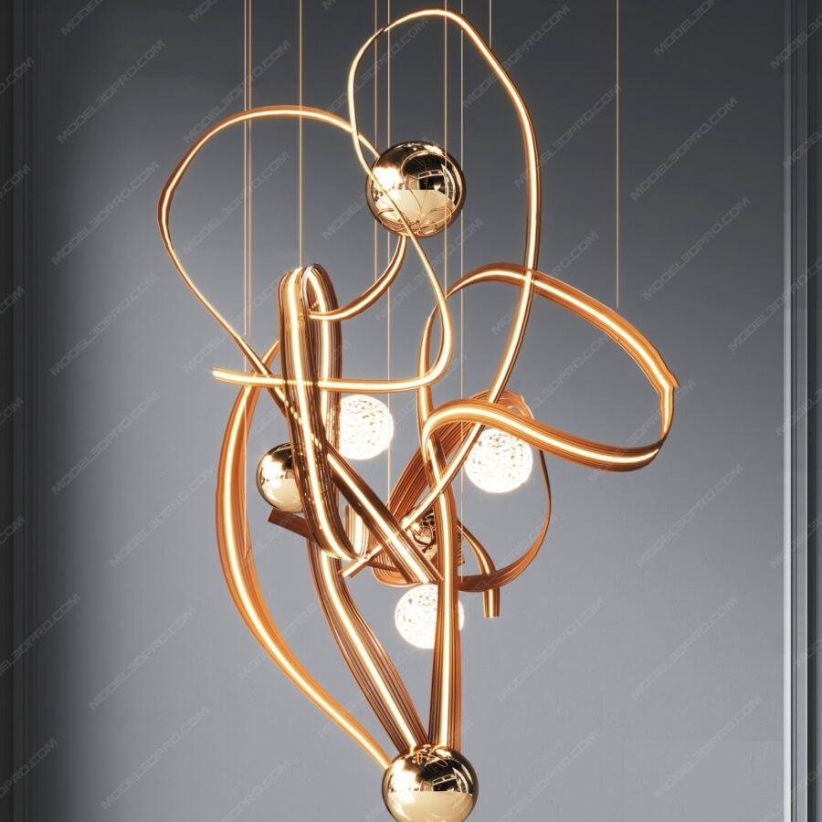 Sculptural Crystal Chandelier 3D Model – 3ds Max V-Ray  Decorative Pendant Light_4998