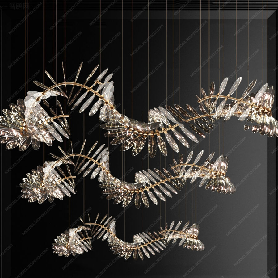 Sculptural Crystal Chandelier 3D Model – 3ds Max V-Ray Decorative Pendant Light_7972