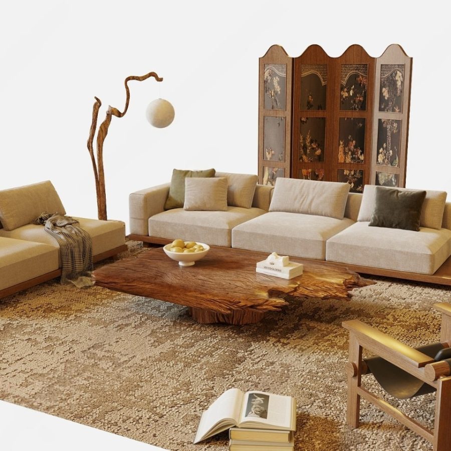 Living Room Wooden Furniture Set – Sofa Coffee Table Lamp 3dsMax Corona_2737