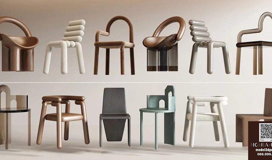 Modern Sculptural Chair Set 3D Models – High Quality V-Ray_3042