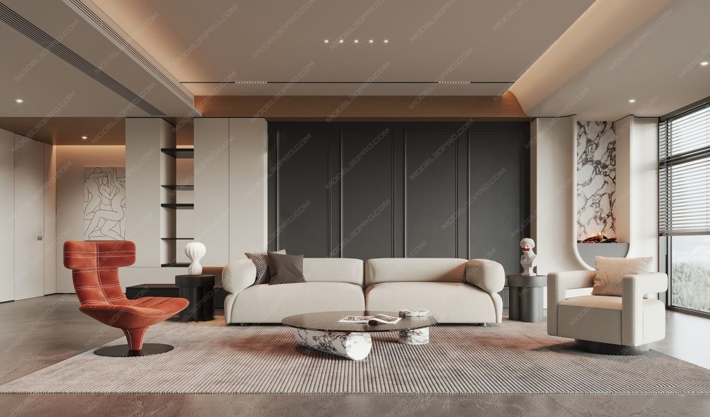 Wooden Living Room Interior 3D Model – 3ds Max Corona Realistic Render ...