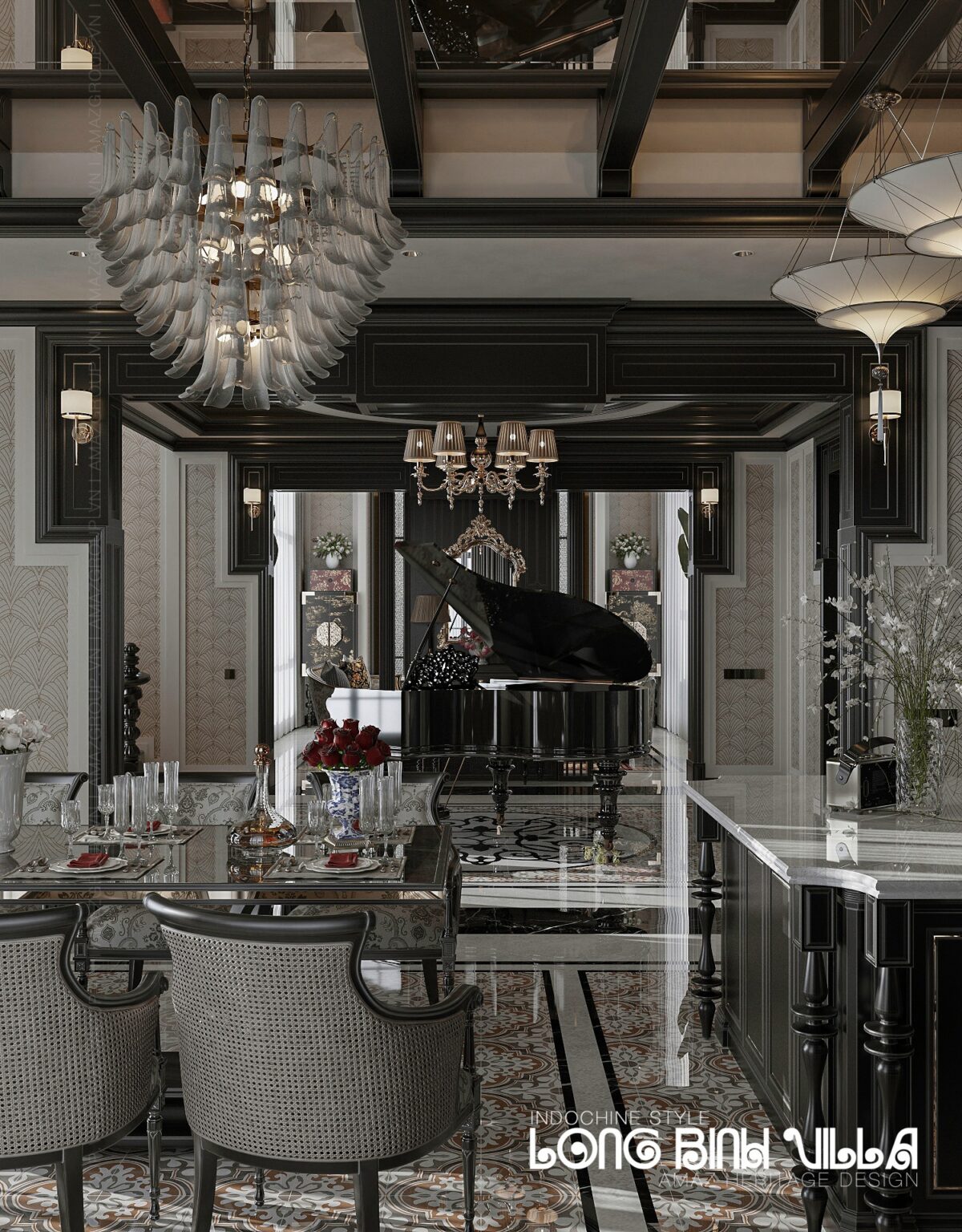 3D Indochine Living Room – Kitchen Interior Model Download by Tran Tien Viet