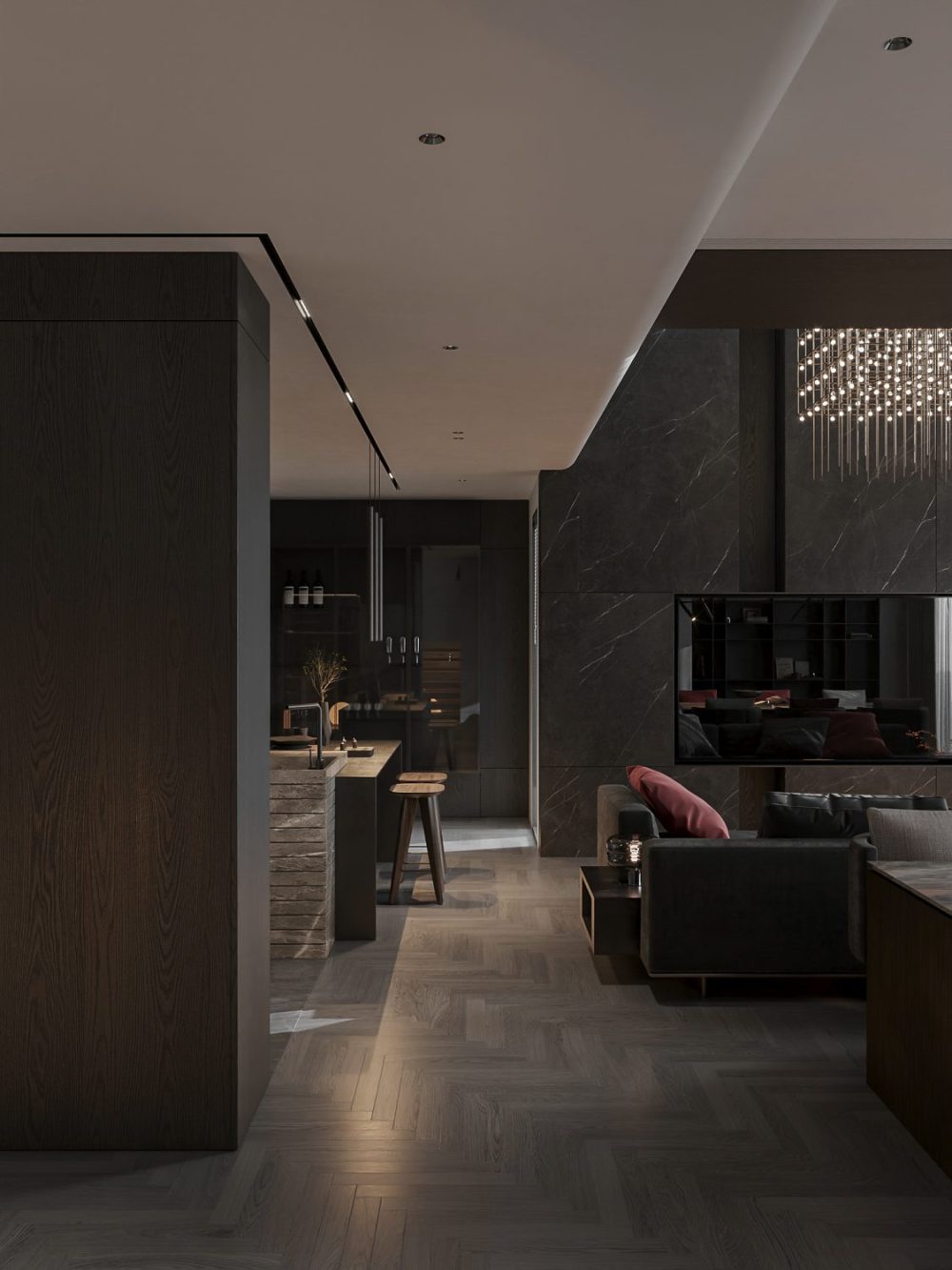 3D Living Room – Kitchen Interior Model Download by Quoc Quyen - 3D ...