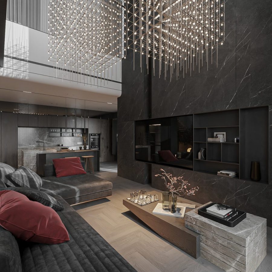 3D Living Room – Kitchen Interior Model Download by Quoc Quyen