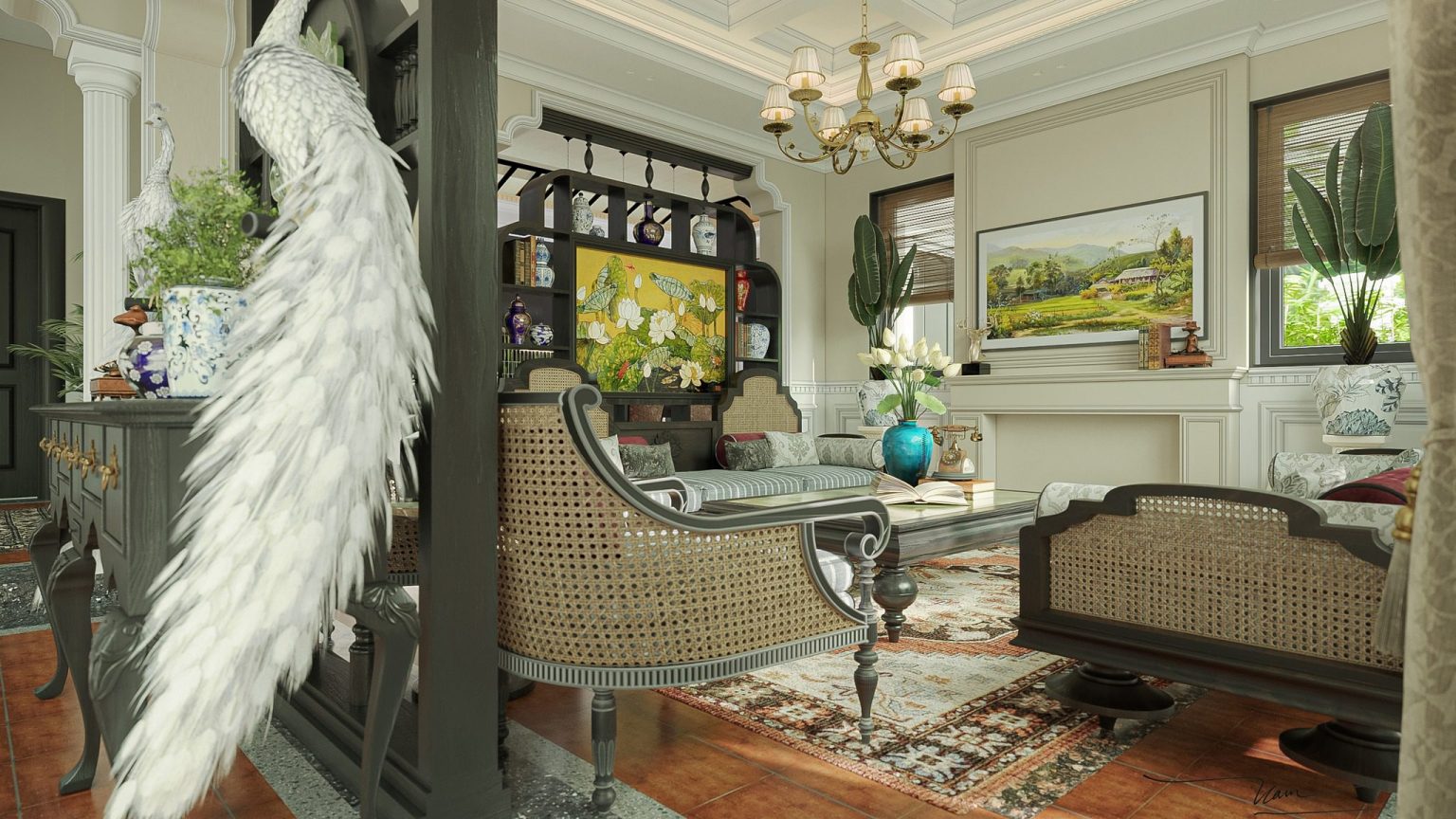 3Ds Max Indochine Living Room – Kitchen Interior Model Download By Nam ...