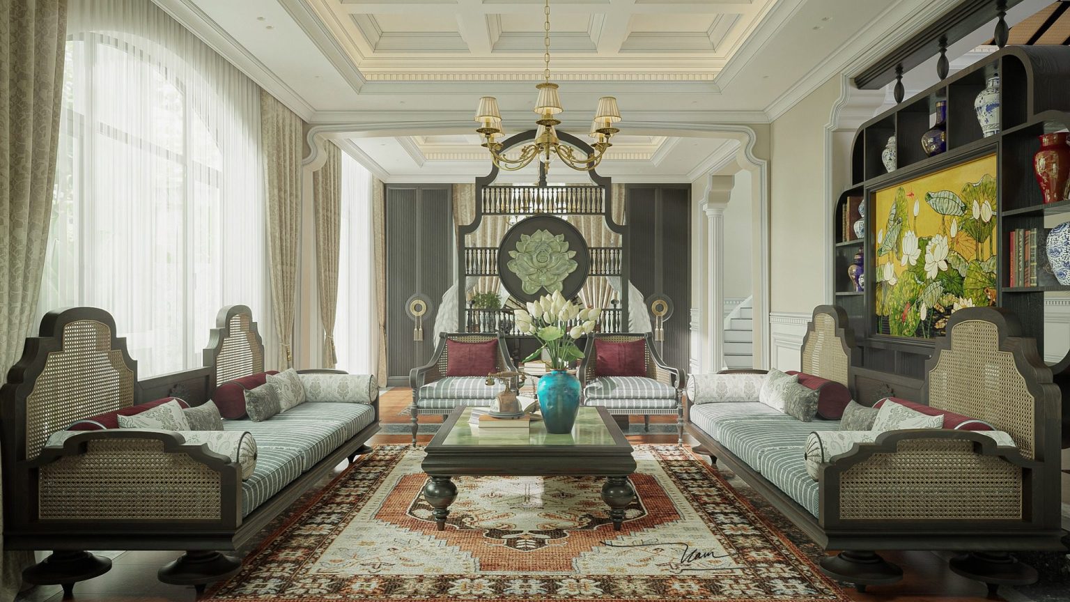 3Ds Max Indochine Living Room – Kitchen Interior Model Download By Nam ...