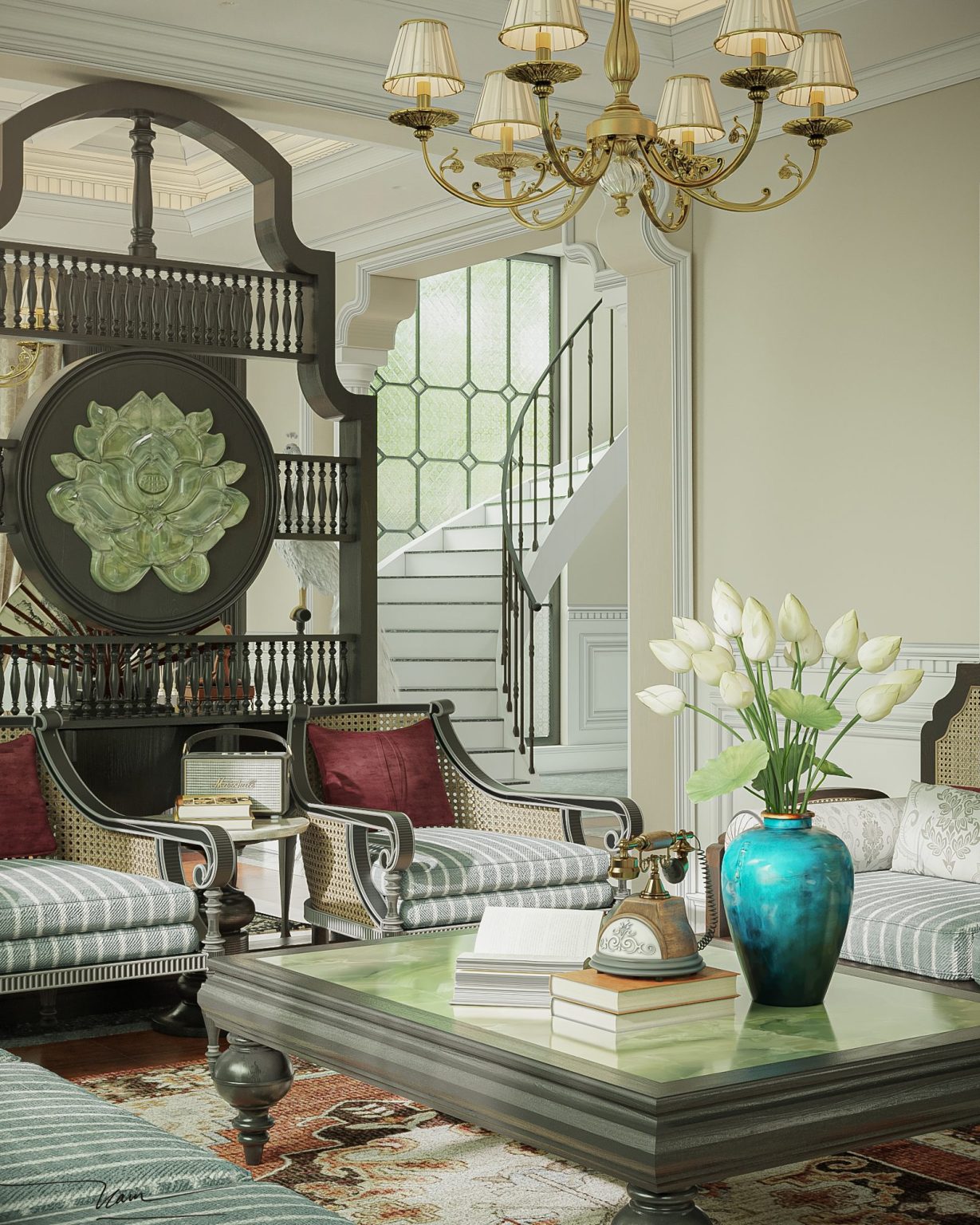 3Ds Max Indochine Living Room – Kitchen Interior Model Download By Nam ...