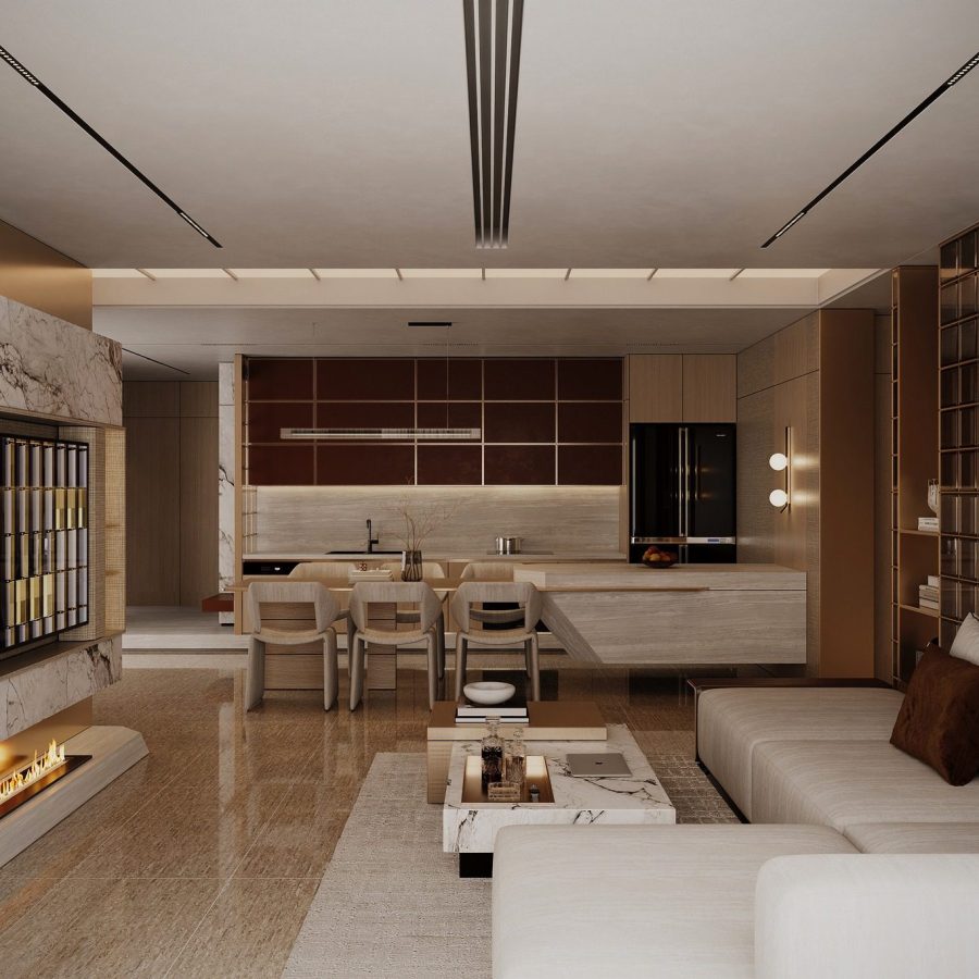 3Ds Max Living Room - Kitchen Interior Model Download by Nguyen Ngoc Nam