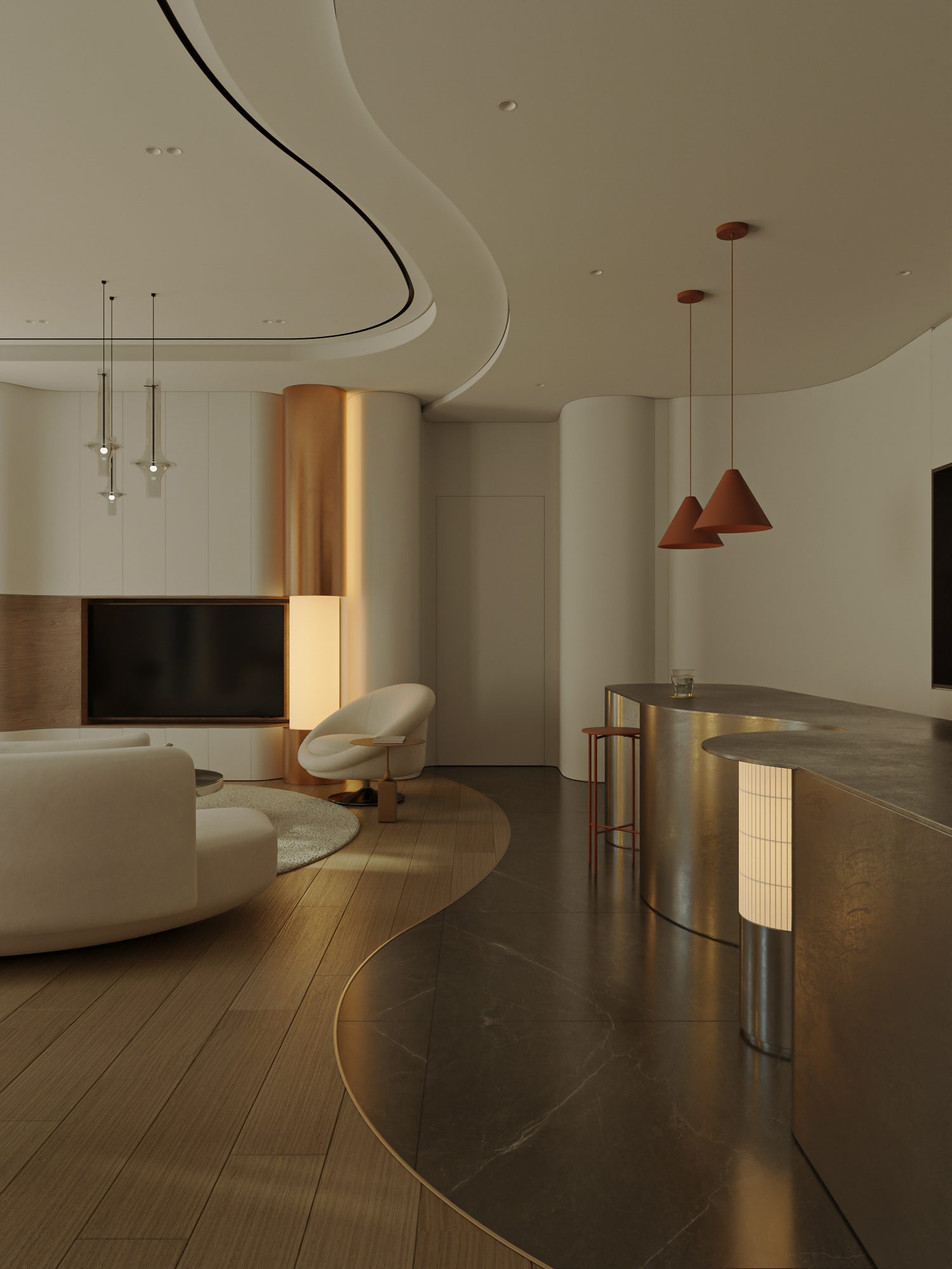 3Ds Max Living Room – Kitchen Interior Model Download By Phuong Pham. JD