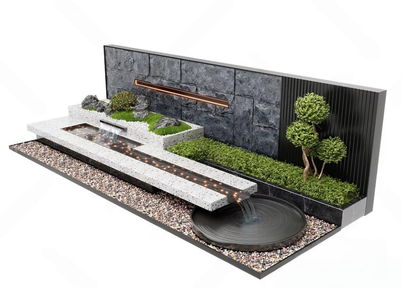 Modern Zen Garden Water Feature 3D Model Collection – 30 Items | 3ds Max