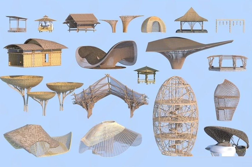Set 30 Bamboo Pavilion, Wooden Canopy & Organic Structure 3D Models 3ds Max N273