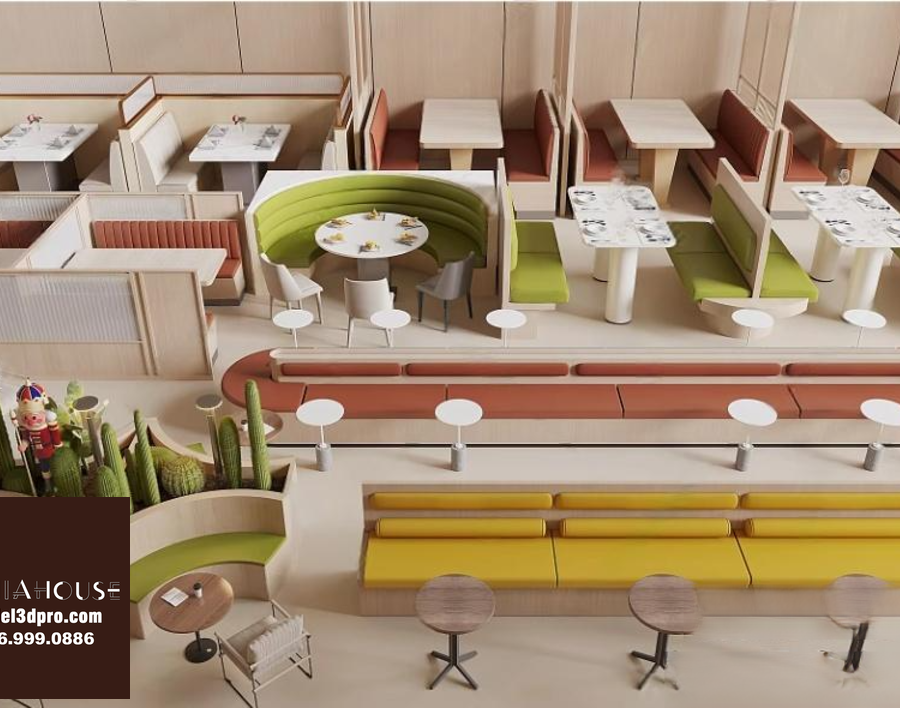 Set of 30 Restaurant Furniture 3D Models – Tables, Chairs & Decor 3ds Max N290