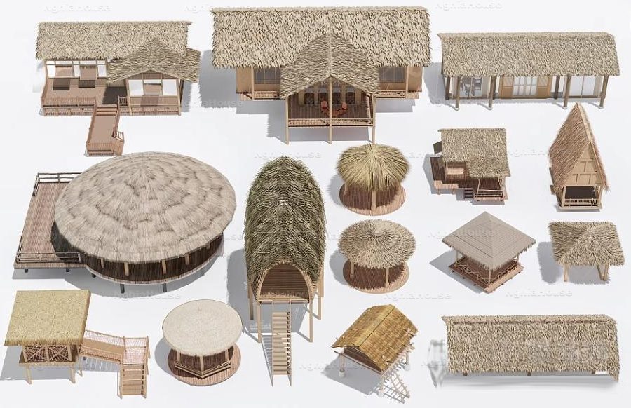 SET 30 Models Tropical Resort Thatched Roof Exterior 3D Models – 30 Assets  3ds Max N149