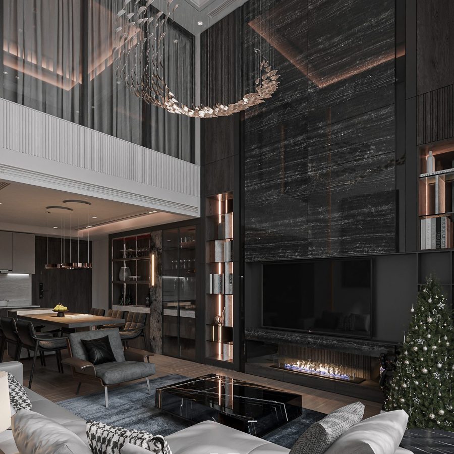 3Ds Max Living Room – Kitchen Interior Model Download by Duc Dung