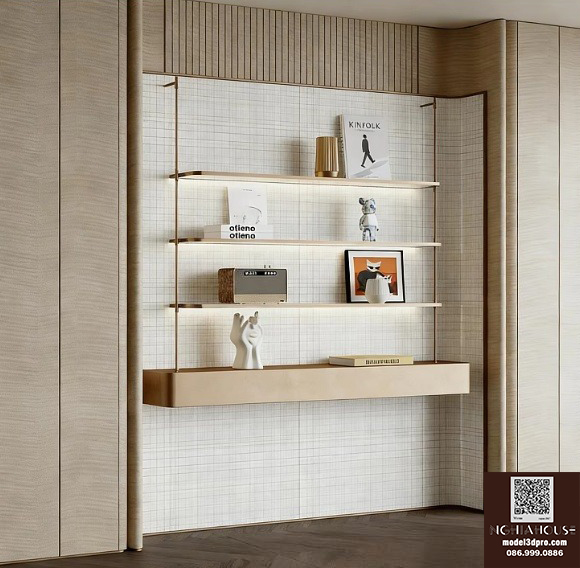 Luxury Wooden Wall Cabinet 3D Model – Minimal Interior Shelf – 3ds Max Vray High Quality Render_7593_VR