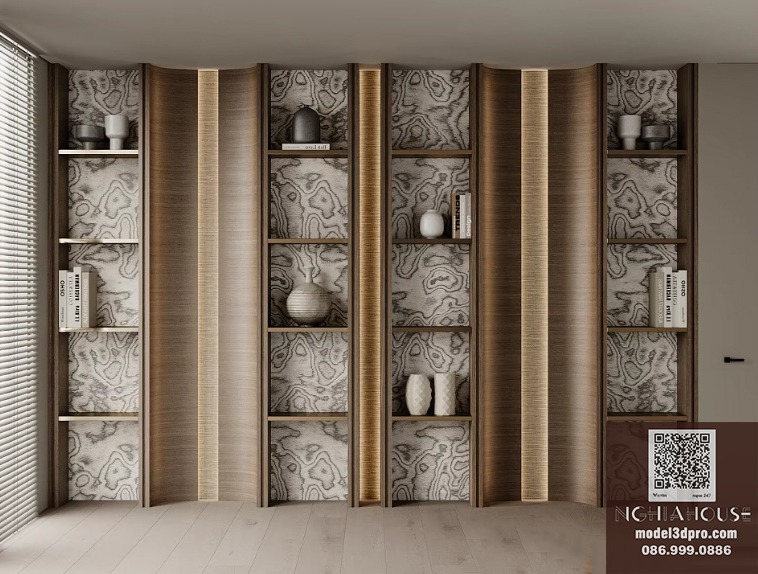 Free Modern Luxury Wooden Wall Shelf 3Ds Max Model – Decorative Storage Cabinet Interior Design 10020