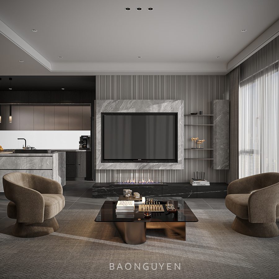 3Ds Max Living Room – Kitchen Interior Model Download by Nguyen Bao