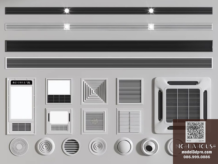 Free Download 3ds Max Air Vent Models – HVAC Grilles & Diffusers Pack_6776
