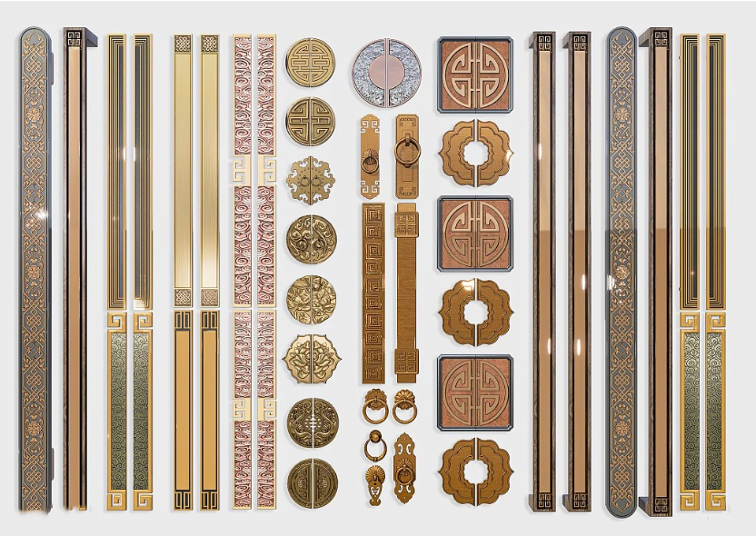 Luxury Chinese Style Decorative Door Frame & Handles – Free 3ds Max Model Download Oriental Metal Trim Collection for Interior Design_6319