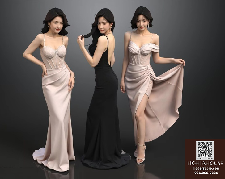 Free 3ds Max Female Dress Models – Luxury Evening Gown Collection Download_3469