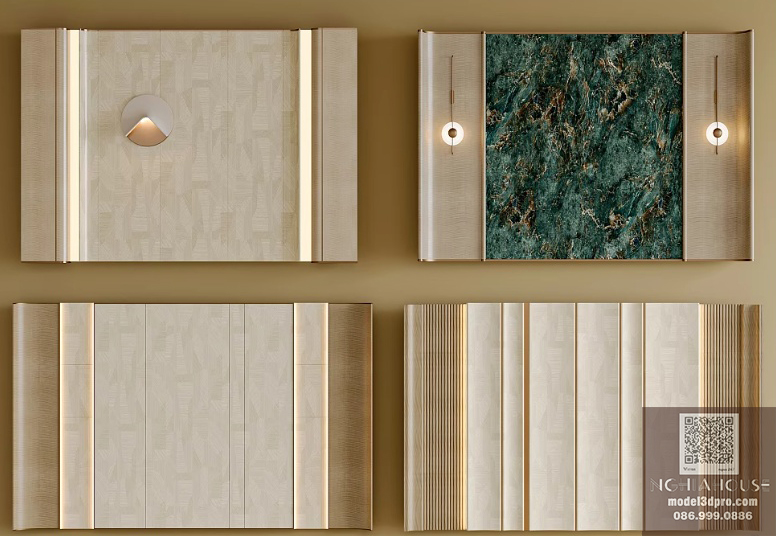 Modern Luxury Bedroom Wall Panel 3D Model Free Download – Elegant Headboard Background Wall Design for 3ds Max_6049