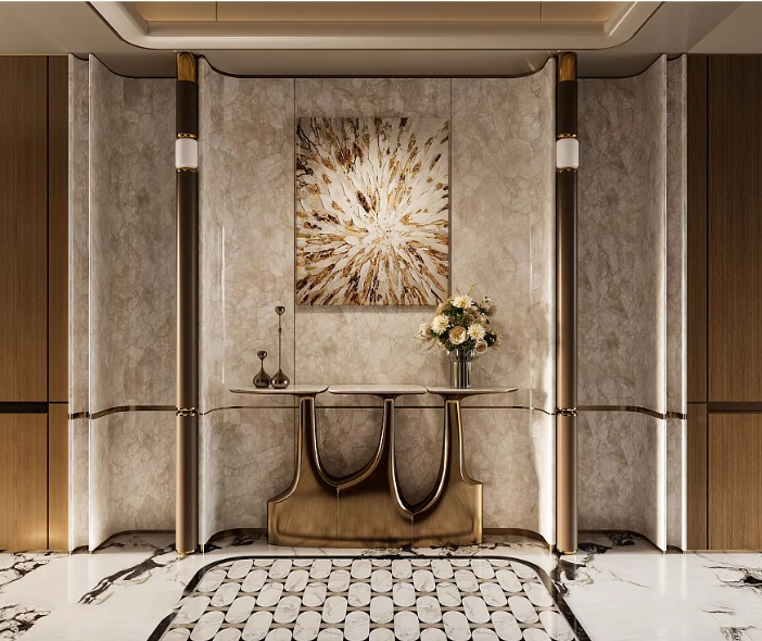Luxury Modern Foyer Entrance Interior Design 3ds Max Model – Marble Console Table, Wall Decor_565999