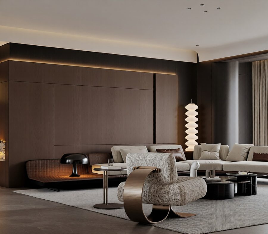 Modern Luxury Living Room Interior 3D Model – Dark Wood Contemporary Design 3ds Max + Corona Render Free Download_7803_CR