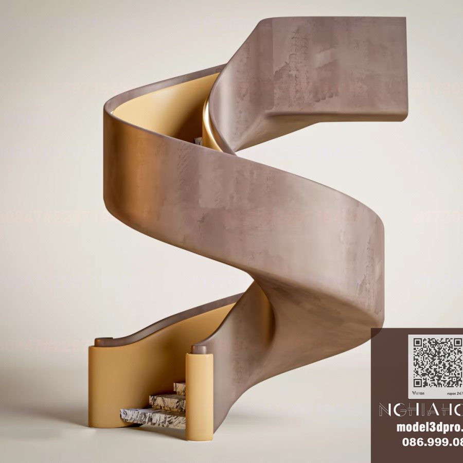 Spiral Staircase 3D Model  Modern Curved Stair Design for 3ds Max_5416