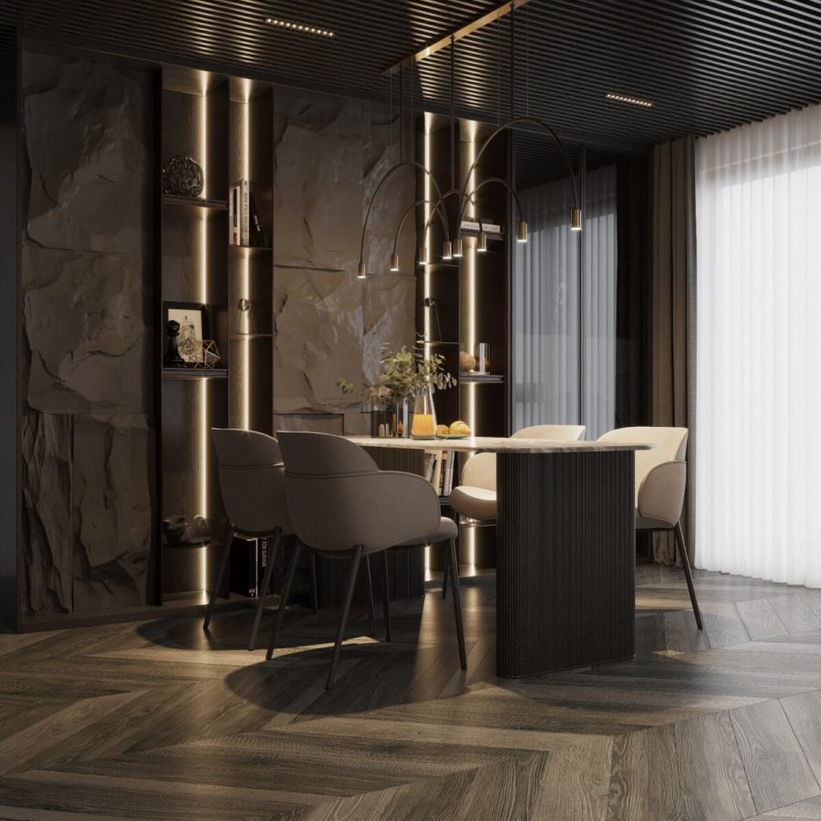 Download Free 3D Living Room- Kitchen Interior Model By Trung Nghia