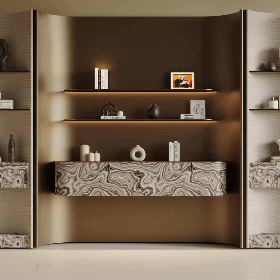 Luxury Built-In TV Wall & Display Cabinet 3D Model Modern Marble Entertainment Center for 3ds Max7789