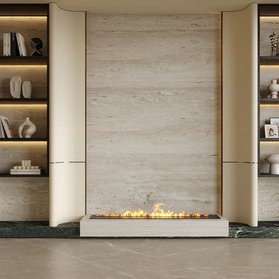 Luxury Modern Fireplace Wall 3D Model TV Wall & Built-In Display Shelves Model3DPro_4616