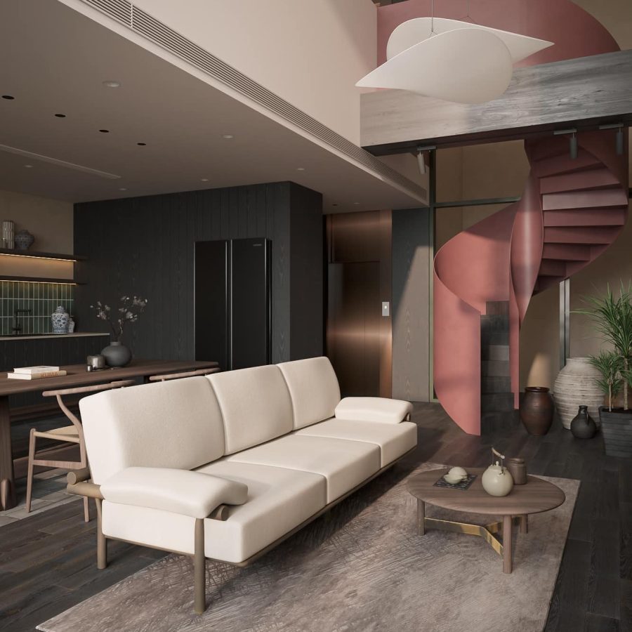 3Ds Max Living Room – Kitchen Interior Model Download by Nguyen Dang Khoa